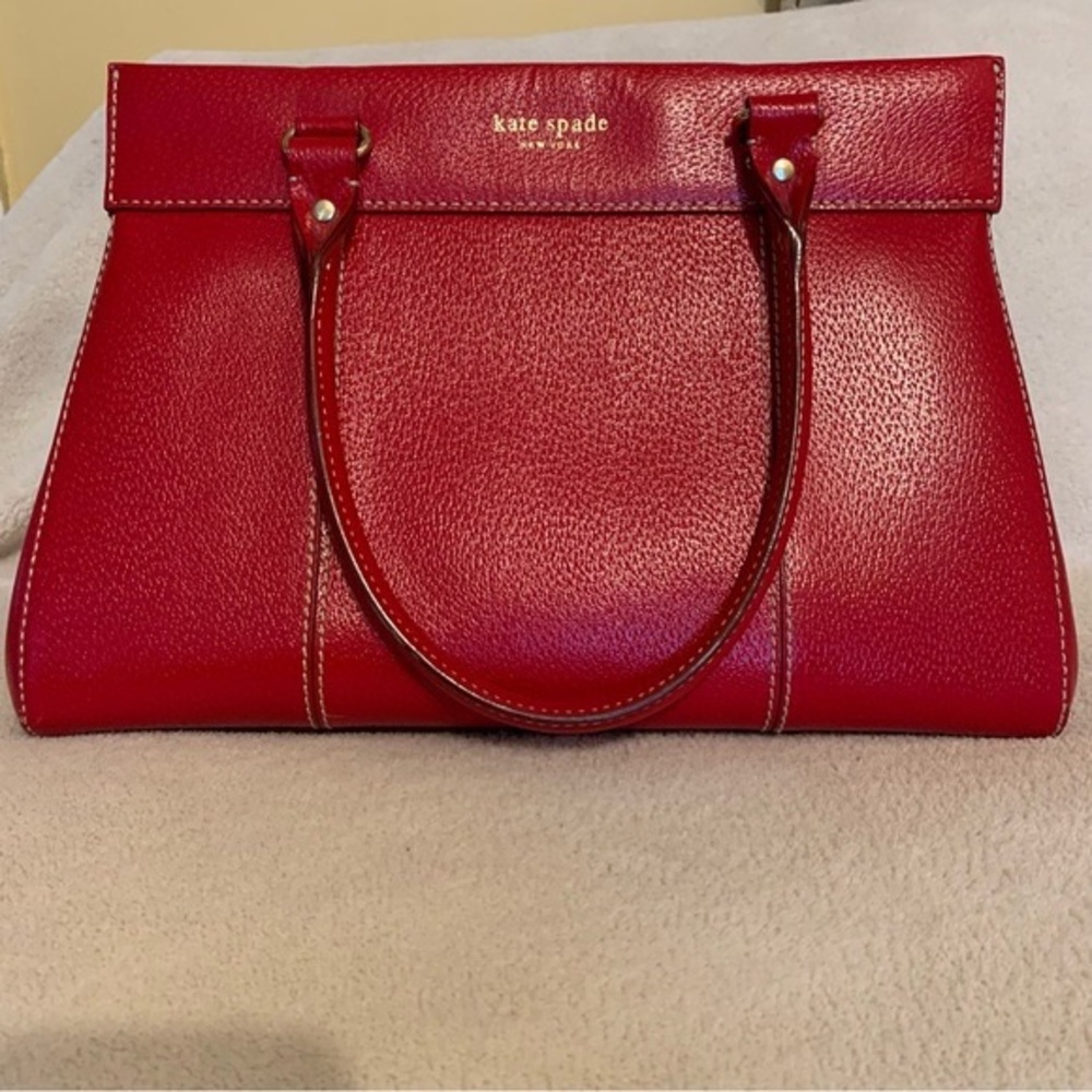 kate spade Red Pebbled Leather Satchel with Top Handles